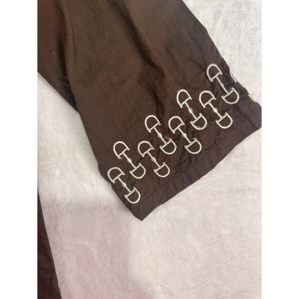 Toffee & Apple Tunic Top Size M Brown Embroidered Horsebit 3/4 Sleeve Western - Picture 2 of 5